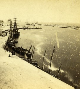 France Cherbourg Quai & Digue dock & dyke Old Stereo Photo Andrieu 1870