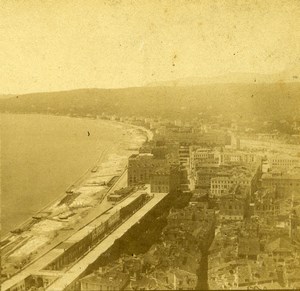 France Nice Beach panorama Old Stereo Photo Radiguet 1870