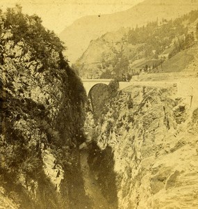 France Pyrenees Saint Sauveur Pont Napoleon Bridge Old Stereo Photo Andrieu 1870