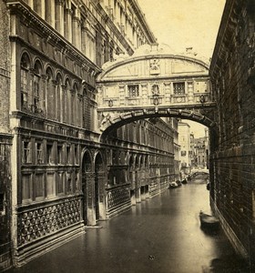 Italy Venice Venise Bridge of Sighs Canal Old Perini Stereoview Photo 1860