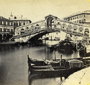 Italy Venice Venise Rialto Bridge Gondola Old Stereoview Photo Anthony 1865