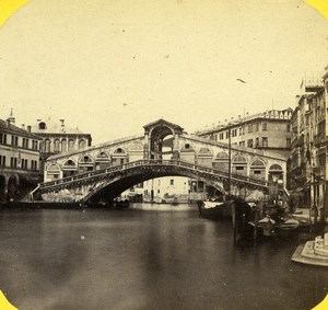 Italy Venice Venise Rialto Bridge Grand Canal Old Stereoview Photo 1865
