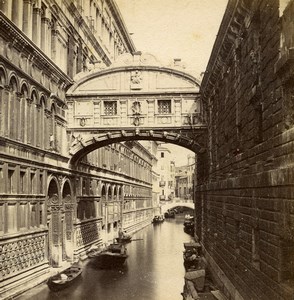 Italy Venice Venise Bridge of Sighs Canal Gondola Old Stereoview Photo 1865