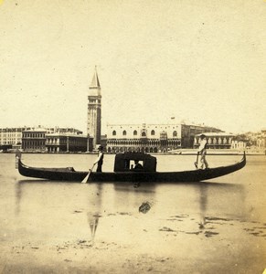 Italy Venice Venise Gondola Grand Canal Old Stereoview Photo 1865