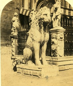 Italy Venice Venise Lion Statue Arsenale Old Stereoview Photo 1865