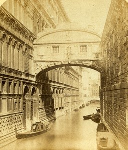 Italy Venice Venise Bridge of Sighs Canal Gondola Old Stereoview Photo 1865