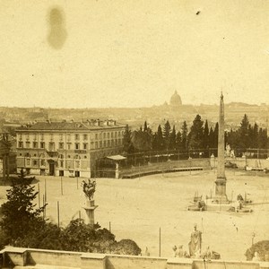 Italy Rome Roma Piazza del Popolo Obelisk Panorama Old Stereoview Photo 1865