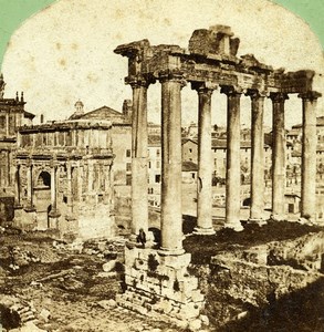 Italy Rome Roma Foro Romano Temple of Saturn Old Stereoview Photo 1865