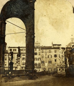 Italy Florence Firenze Loggia dei Lanzi Old Stereoview Photo 1865