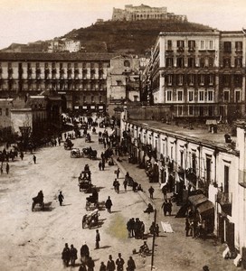 Italy Naples Napoli Strada del Molo Old Stereoview Photo Sommer 1865