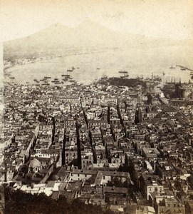 Italy Naples Napoli Mount Vesuvius Volcano Old Stereoview Photo Sommer 1865