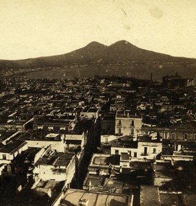 Italy Naples Napoli Panorama Mount Vesuvius Volcano Old Stereoview Photo 1865