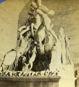 Italy Naples Napoli Museum Farnese Bull Old Stereoview Photo 1865