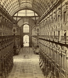 Italy Milan Milano Galleria Vittorio Emanuele II Old Stereoview Photo Brogi 1865