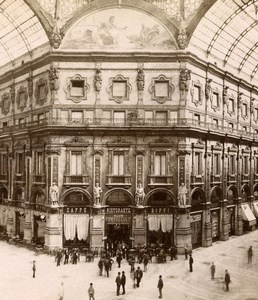 Italy Milan Milano Galleria Vittorio Emanuele II Old Stereoview Photo Brogi 1865