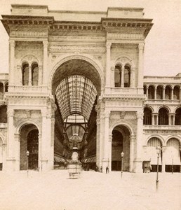 Italy Milan Milano Galleria Vittorio Emanuele II Old Stereoview Photo Brogi 1865