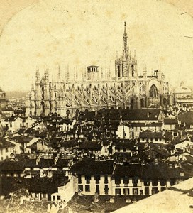 Italy Milan Milano Panorama Cathedral Duomo Old Stereoview Photo 1865