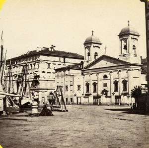 Italy Trieste Harbour Church Old Stereoview Photo 1865