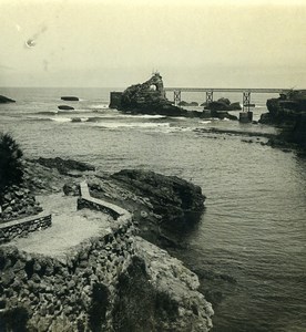 France Biarritz Harbor from Devil's Bridge Old Stereoview Photo CPS 1900