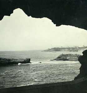 France Biarritz Harbor the Lodge Cave Old Stereoview Photo CPS 1900