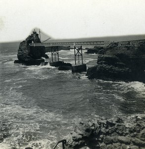 France Biarritz Harbor Rocher de la Vierge Old Stereoview Photo CPS 1900