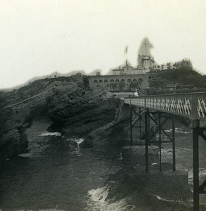 France Biarritz Harbor Semaphore Roche Percee Old Stereoview Photo CPS 1900