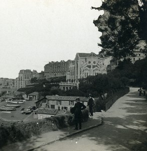 France Biarritz Harbor Road Panorama Old Stereoview Photo CPS 1900