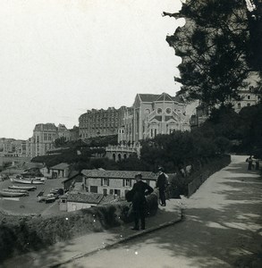 France Biarritz Harbor Road Panorama Old Stereoview Photo CPS 1900