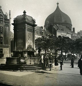 Belgium Liege Market Place & Stock Exchange Old NPG Stereoview Photo 1900's