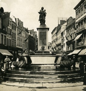 Belgium Liege Fountain of Virgin rue Vinave d'Ile Old NPG Stereoview Photo 1900s