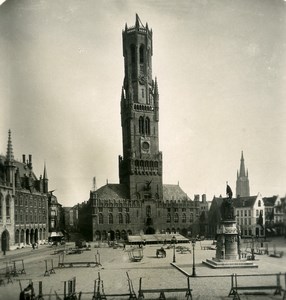 Belgium Bruges Brugge Les Halles big tower NPG Stereoview Photo 1900's