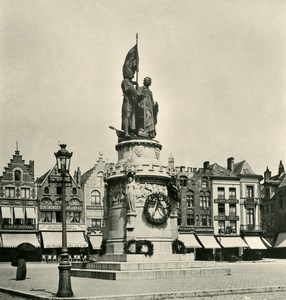 Belgium Bruges Brugge Statue of Breidel & de Coninck NPG Stereoview Photo 1900's