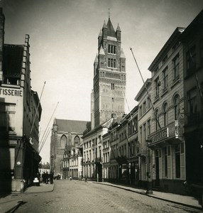 Belgium Bruges Brugge Rue des Pierres Cathedral Old NPG Stereoview Photo 1900's