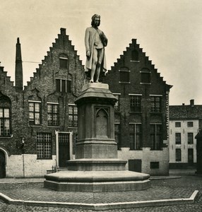 Belgium Bruges Brugge Statue of Memling Old NPG Stereoview Photo 1900's