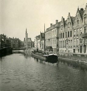 Belgium Bruges Brugge Canal Spiegelrei Old NPG Stereoview Photo 1900's