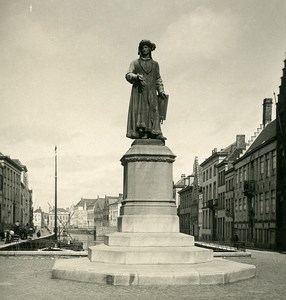 Belgium Bruges Brugge Jean Van Eyck Statue Old NPG Stereoview Photo 1900's