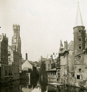 Belgium Bruges Brugge Rozenhoedkaai & Belfry Old NPG Stereoview Photo 1900's