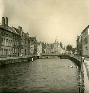 Belgium Bruges Brugge Verversdijk Old NPG Stereoview Photo 1900's