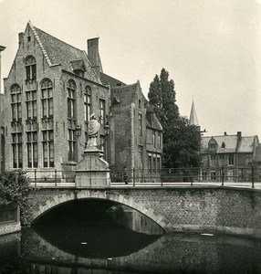 Belgium Bruges Brugge Statue St John Nepomucene Old NPG Stereoview Photo 1900's