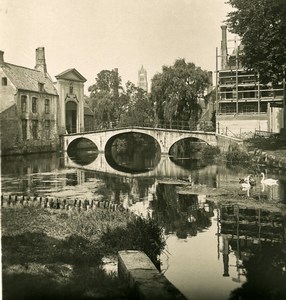 Belgium Bruges Brugge Bridge Entrance to Beguinage NPG Stereoview Photo 1900's