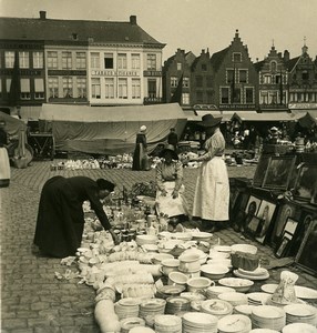 Belgium Bruges Brugge Market Day Grand Place Old NPG Stereoview Photo 1900's