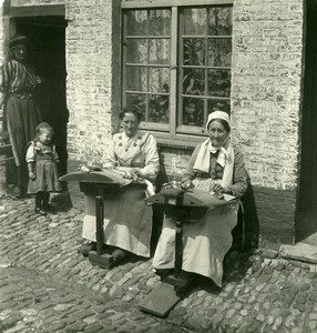 Belgium Bruges Brugge Lacemakers Old NPG Stereoview Photo 1900's