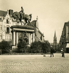 Belgium Ostend Oostende Place & Statue of Leopold I NPG Stereoview Photo 1900's