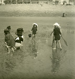 Belgium Ostend Oostende Children on the beach Old NPG Stereoview Photo 1900's
