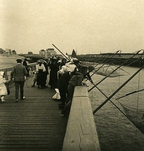 Belgium Blankenberge Fishing on the Jetty Old NPG Stereoview Photo 1900's