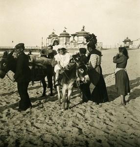 Belgium Blankenberge Donkeys Pleasures of the beach NPG Stereoview Photo 1900's