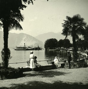 Italy Lake Maggiore Pallanza public garden Boat Possemiers Stereoview Photo 1900