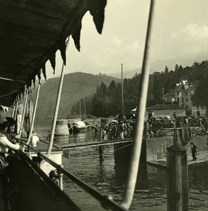Italy Lake Maggiore Luino Jetty Old Possemiers Stereoview Photo 1900