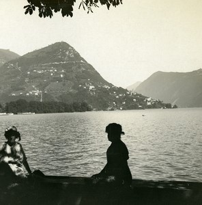 Switzerland Lake Lugano Castagnola Monte Bre Possemiers Stereoview Photo 1900