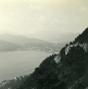 Switzerland Lake Lugano & Castagnola panorama Possemiers Stereoview Photo 1900